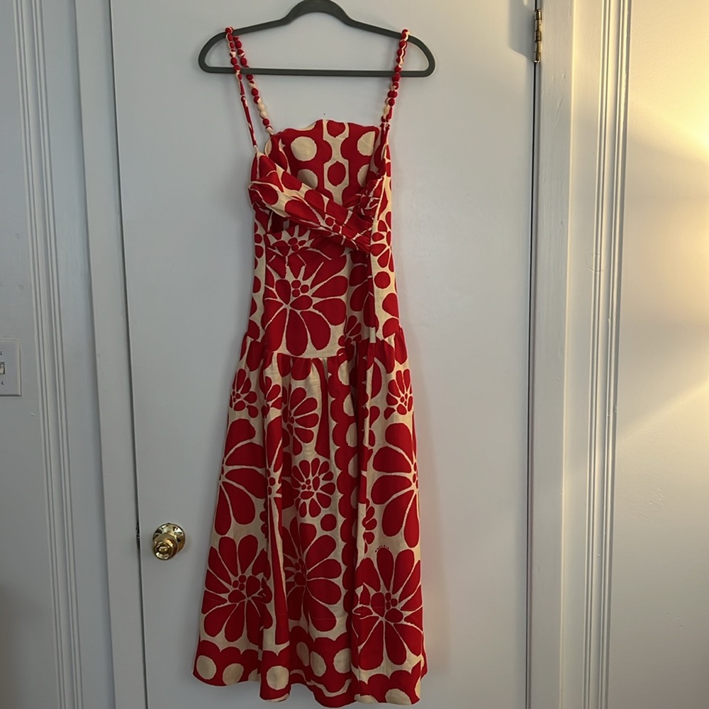 FARM Rio Red and Cream Floral Midi Dress - Picture 6 of 6